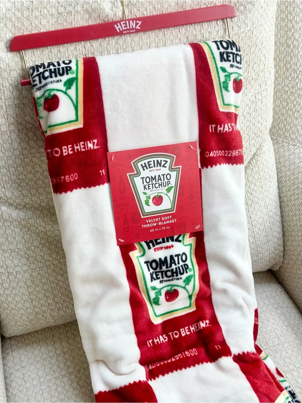 Heinz Tomato Ketchup Plush Throw Blanket 60x70 Red White Funny Gift Picnic NWT